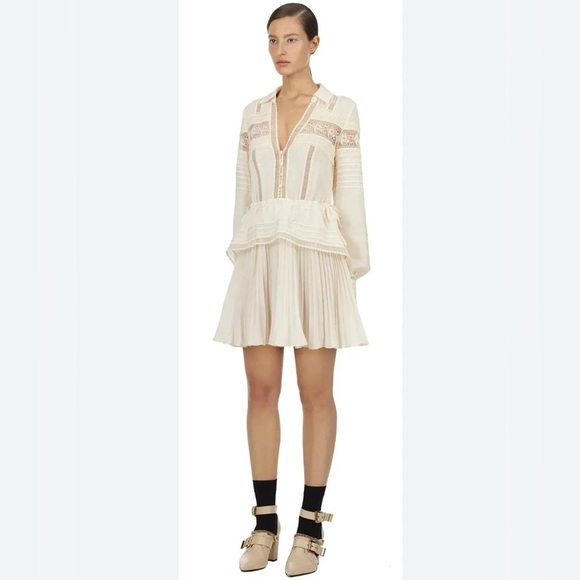 NWT Self Portrait lace trimmed Mini Dress cream